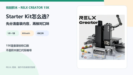 悦刻积木RELX Creator 15K Starter Kit一杆一弹800mAh与6种口味指南封面
