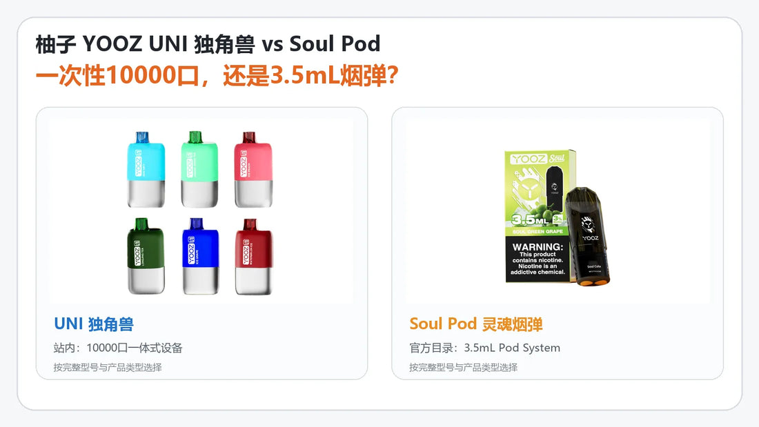 柚子YOOZ UNI独角兽10000口与Soul Pod 3.5mL烟弹区别封面