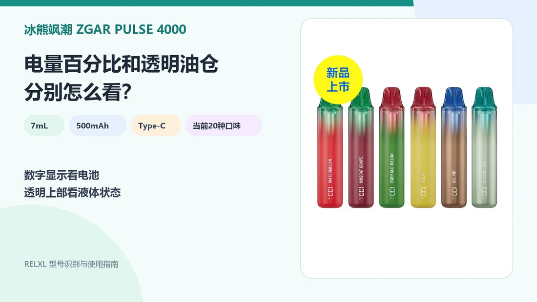 冰熊飒潮ZGAR PULSE 4000电量百分比和透明油仓说明封面